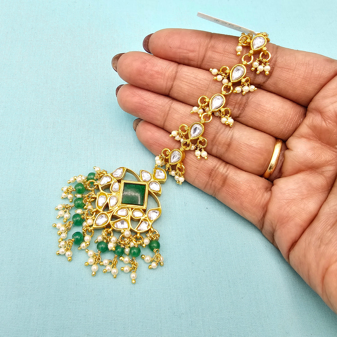 Green Silver Kundan Tikka