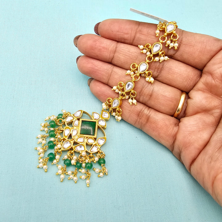 Green Silver Kundan Tikka