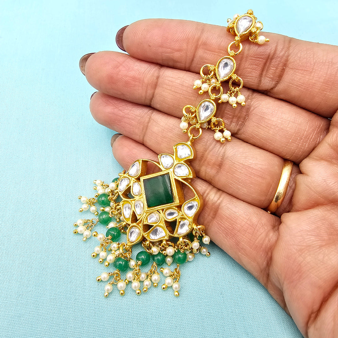 Green Silver Kundan Tikka