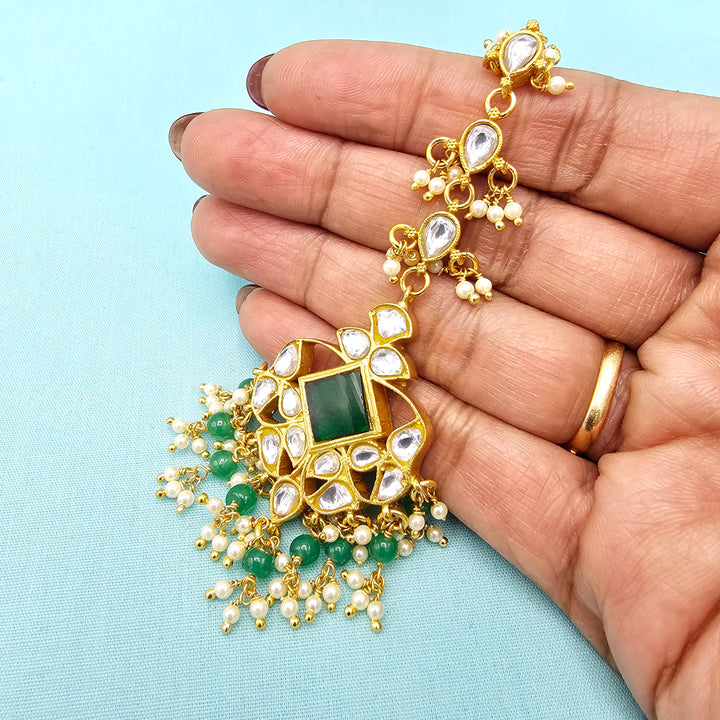 Green Silver Kundan Tikka