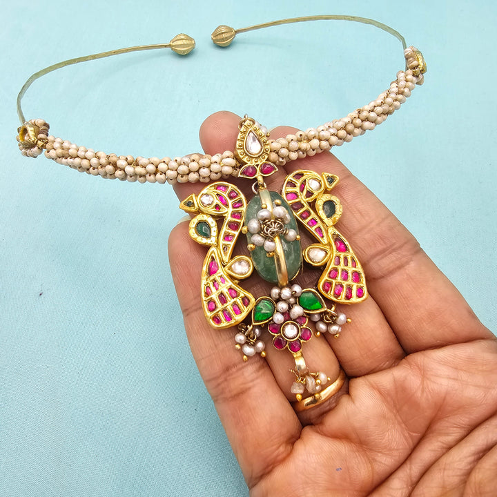 Peacock Silver Kundan Hasli