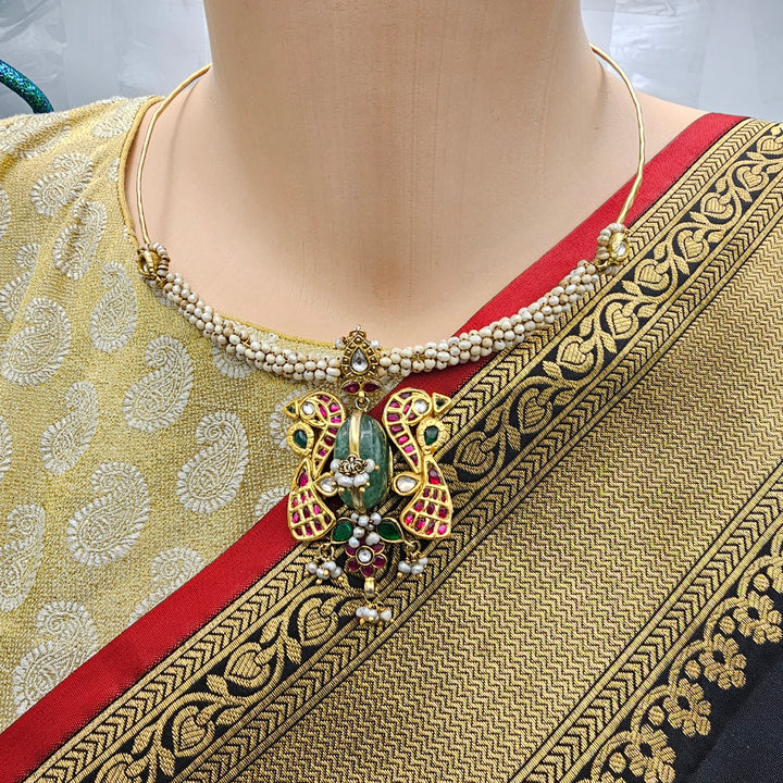 Peacock Silver Kundan Hasli