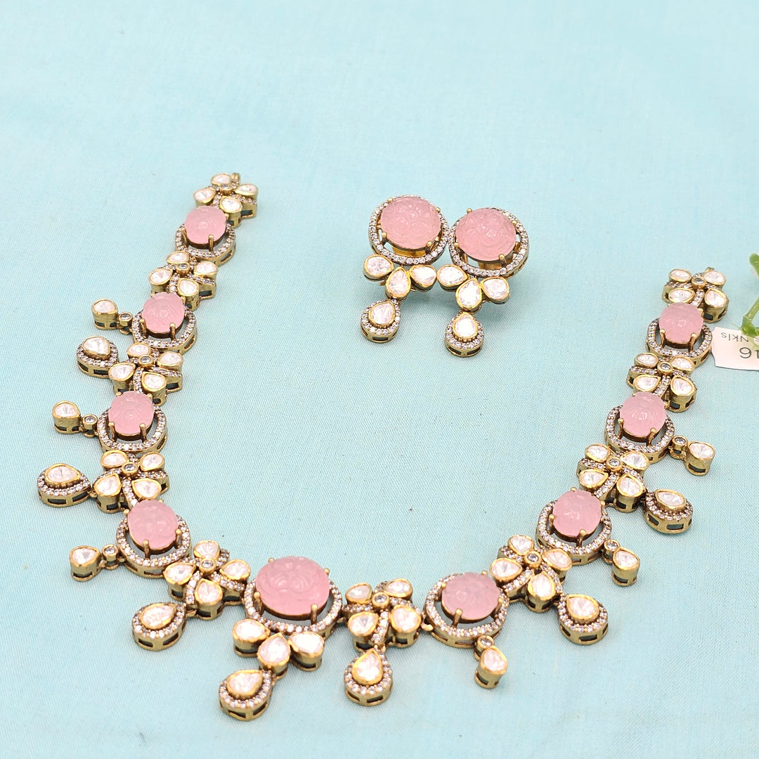 Silver Rose quarts necklace