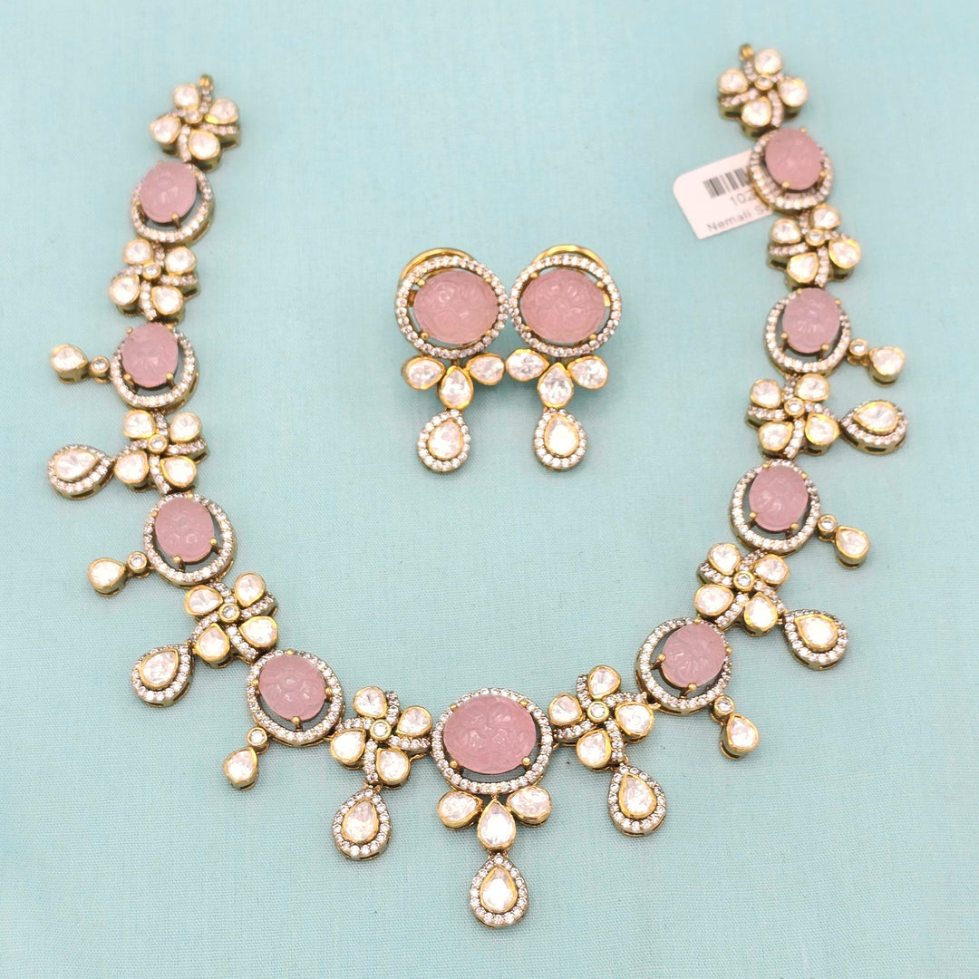 Silver Rose quarts necklace