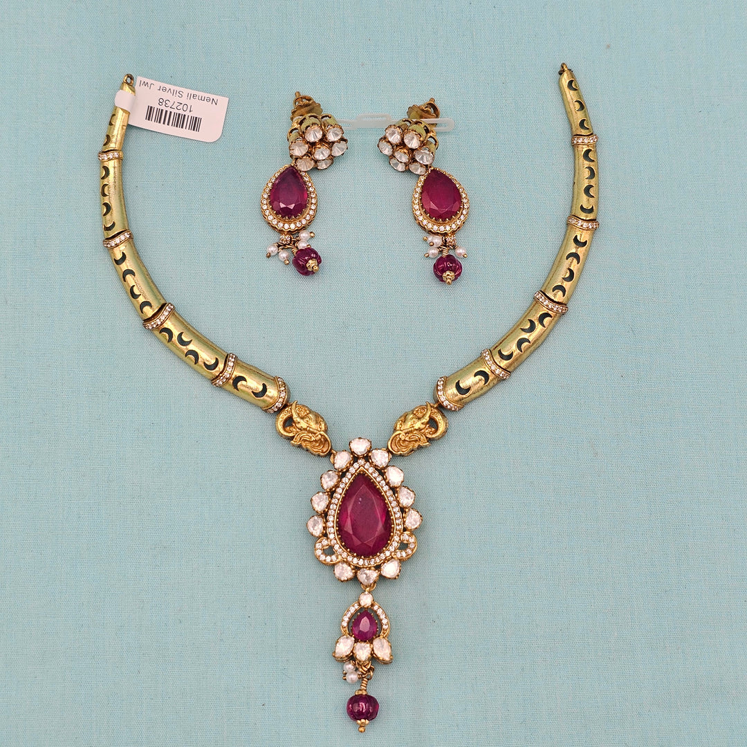 Coral moissanite necklace