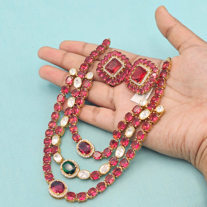 Silver Red stones set