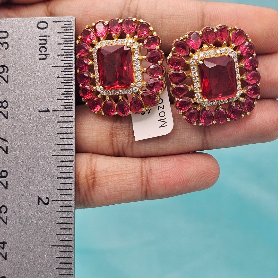 Silver Red stones set
