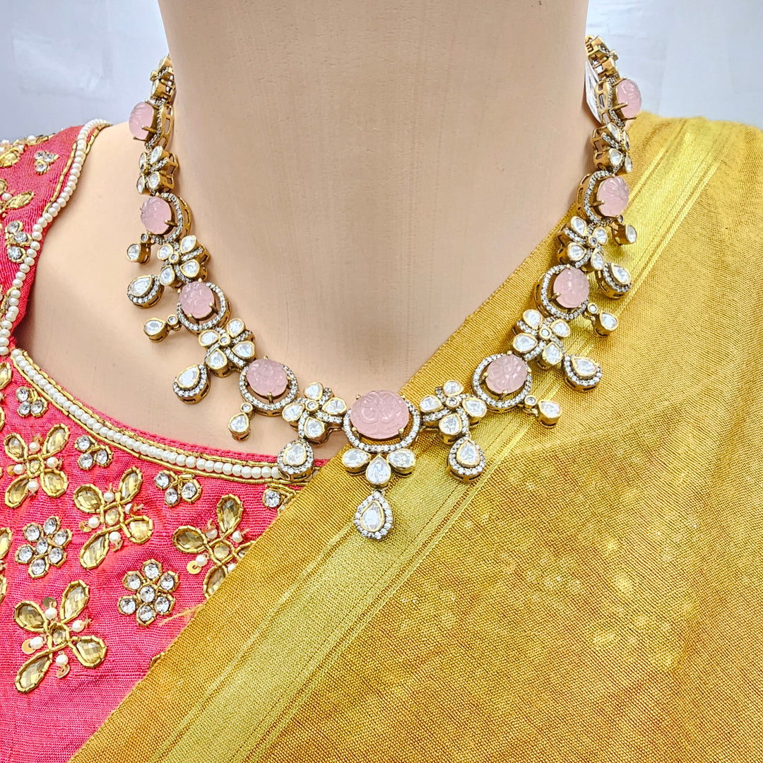 Silver Rose quarts necklace
