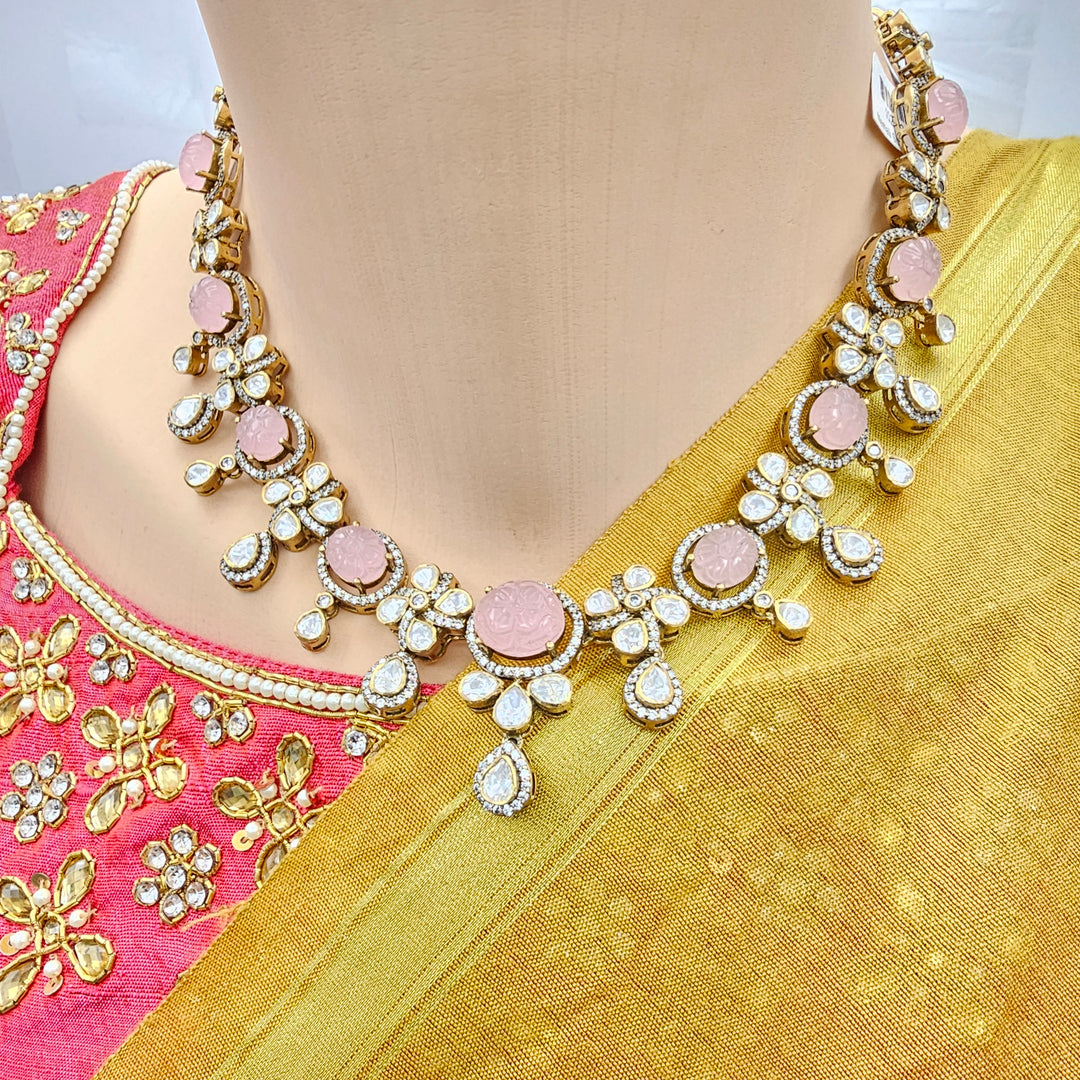 Silver Rose quarts necklace