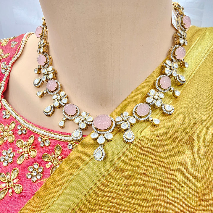 Silver Rose quarts necklace