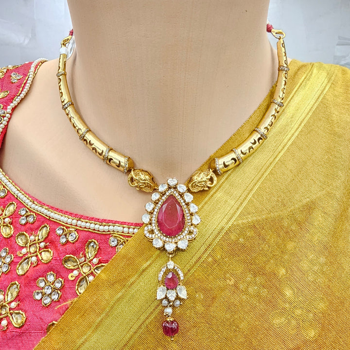Coral moissanite necklace