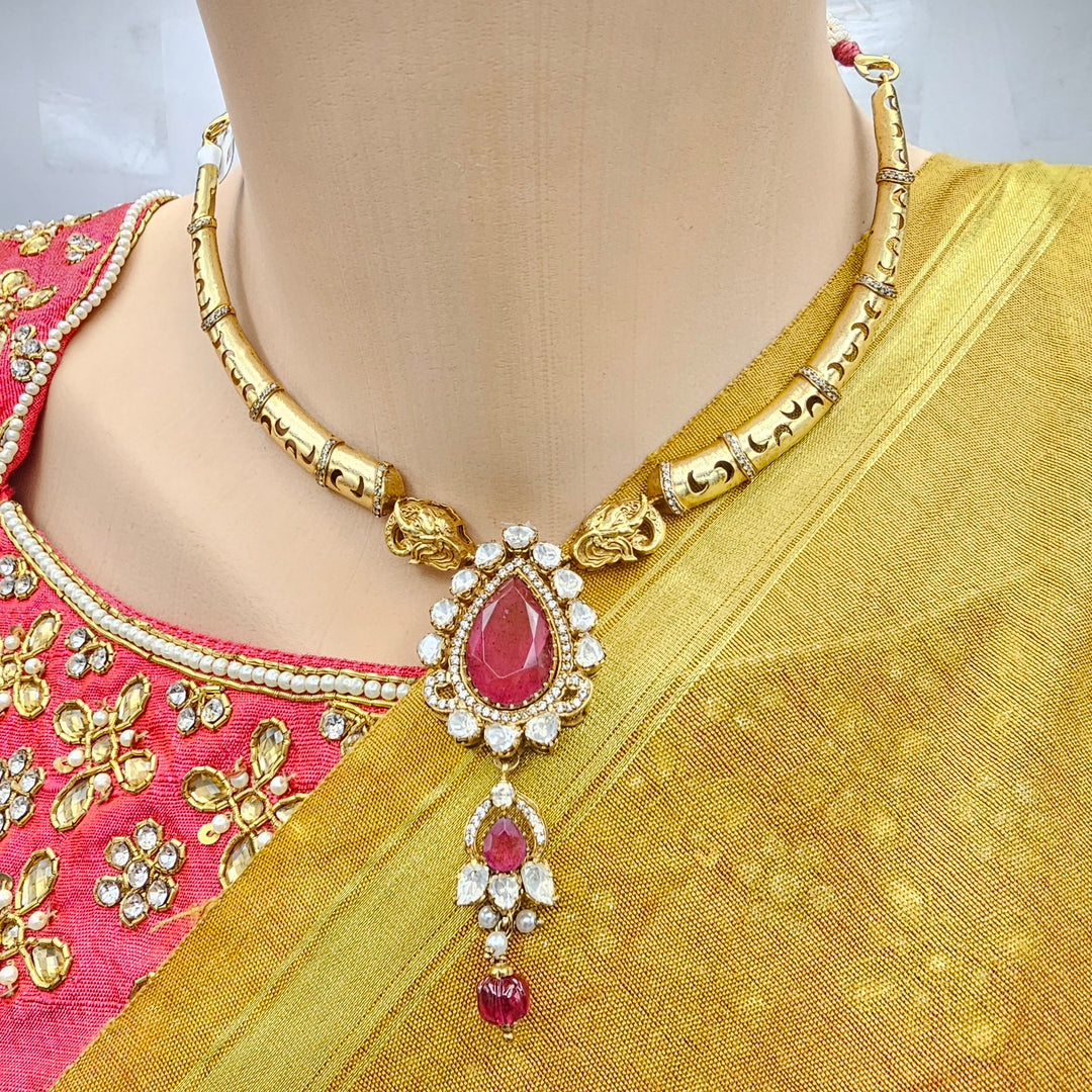Coral moissanite necklace