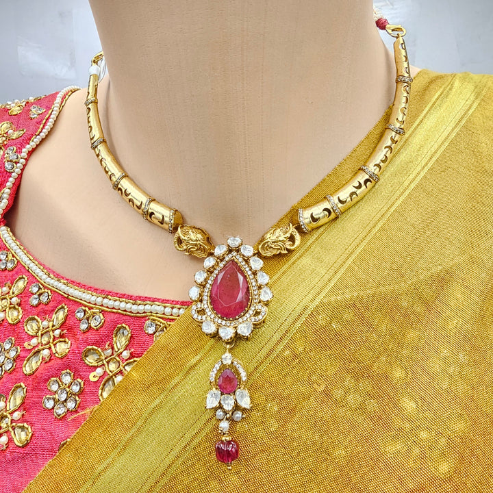 Coral moissanite necklace