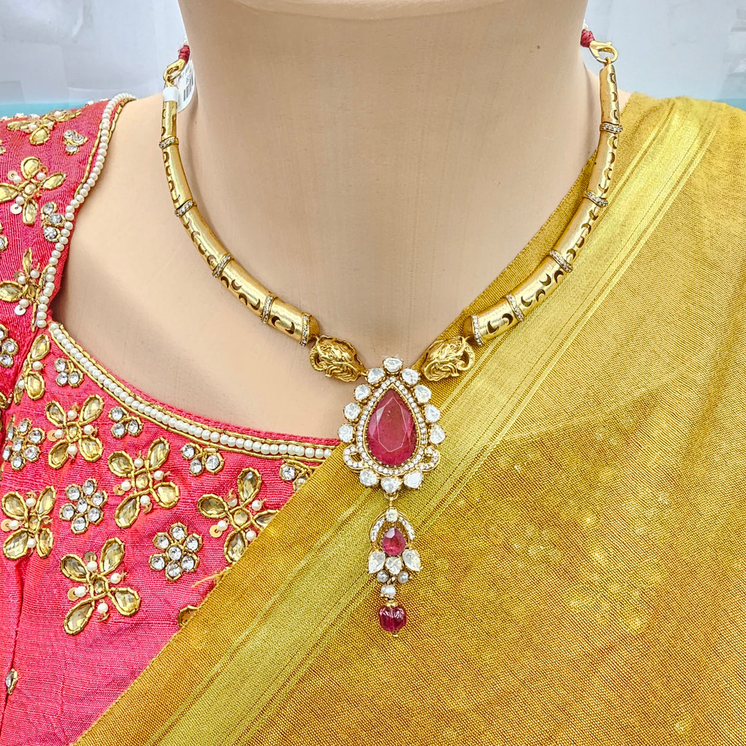 Coral moissanite necklace