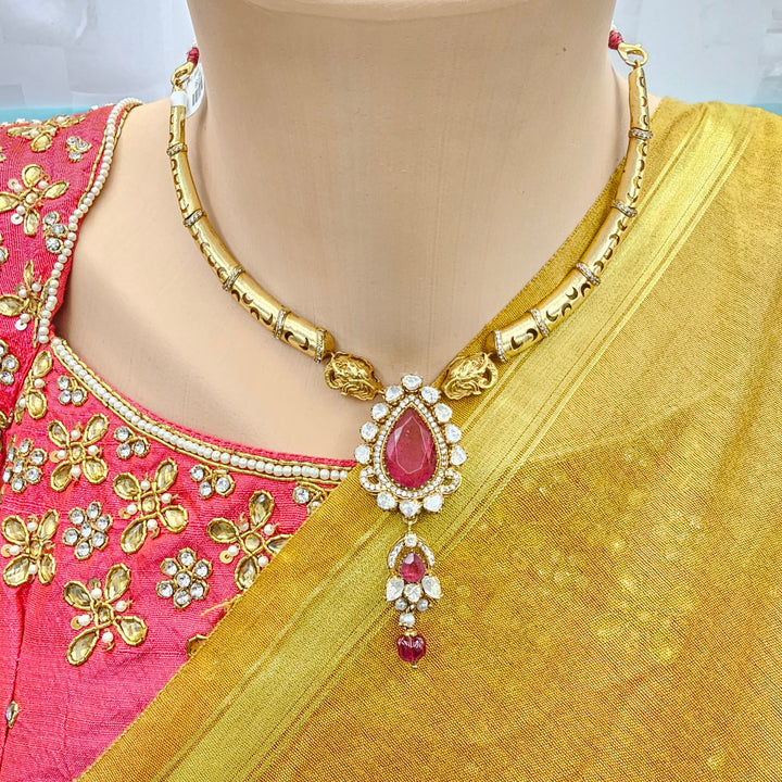 Coral moissanite necklace