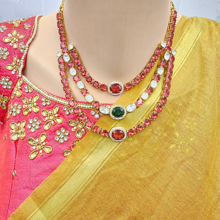 Silver Red stones set