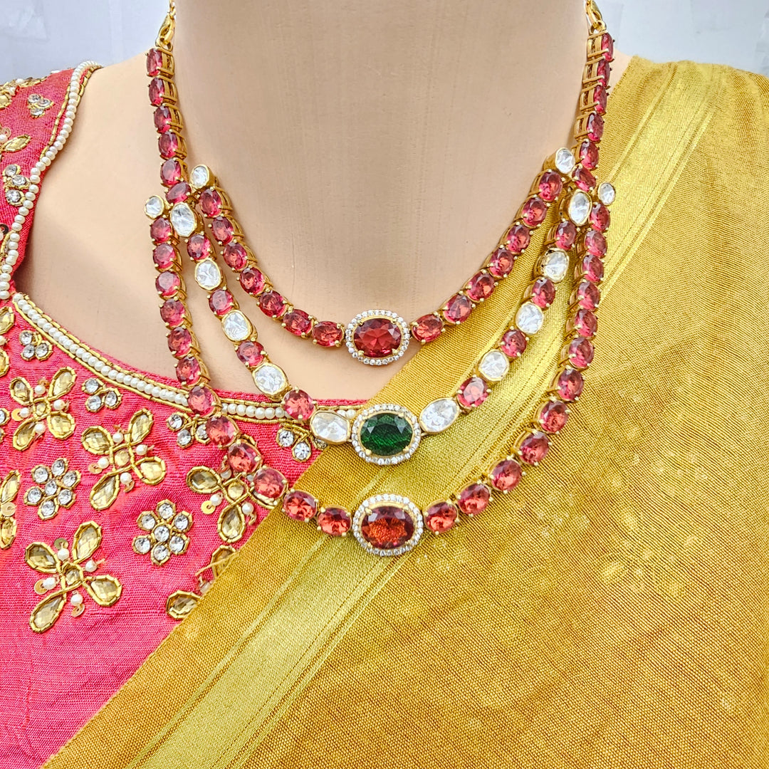 Silver Red stones set
