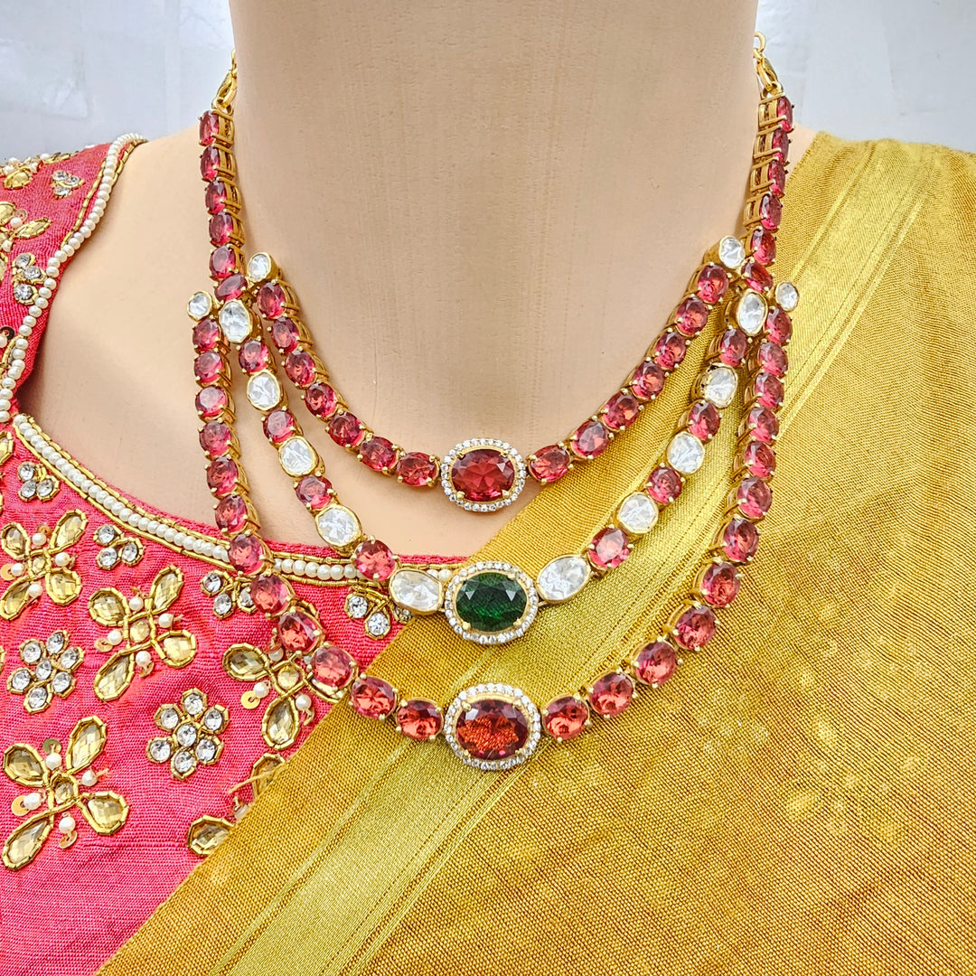Silver Red stones set