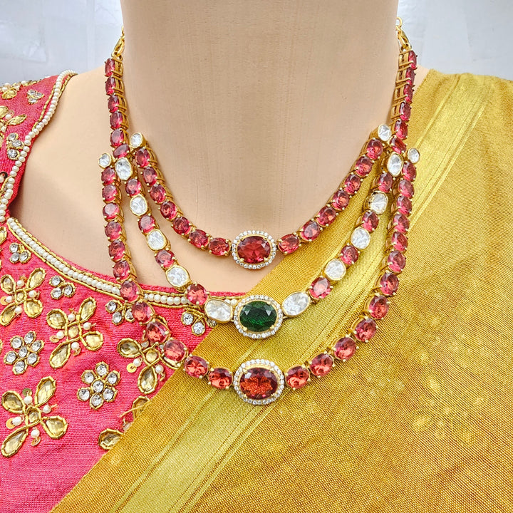 Silver Red stones set