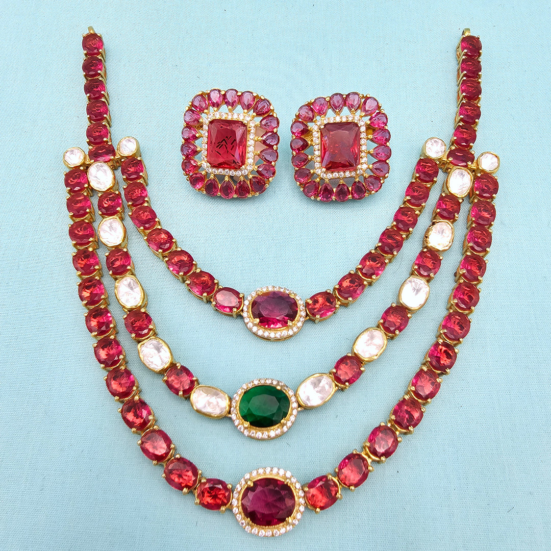 Silver Red stones set