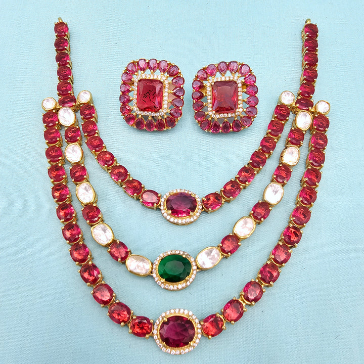 Silver Red stones set
