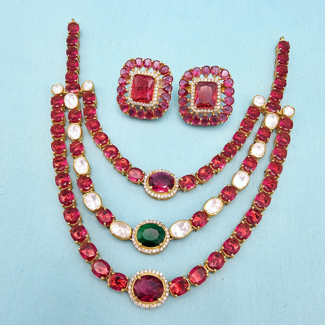 Silver Red stones set
