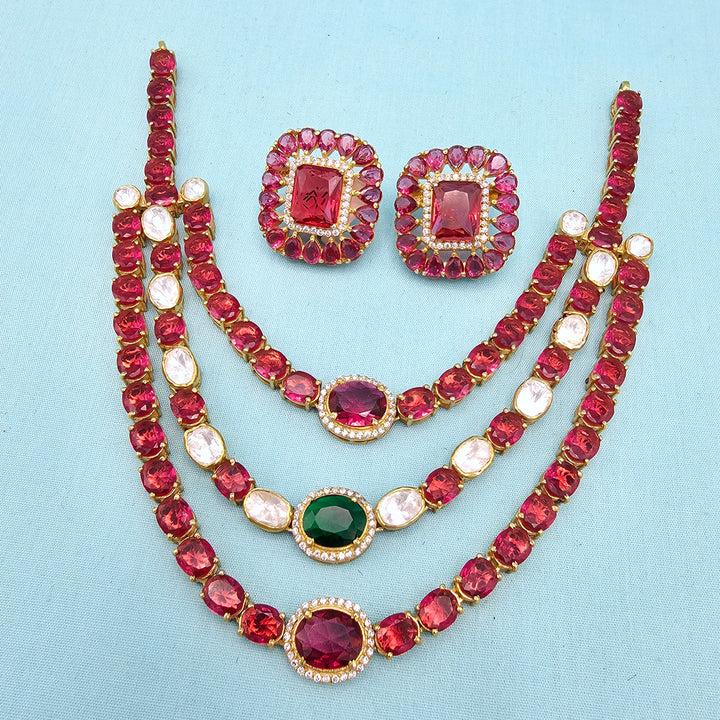Silver Red stones set