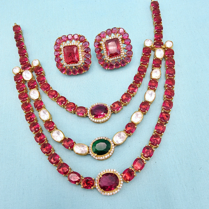 Silver Red stones set