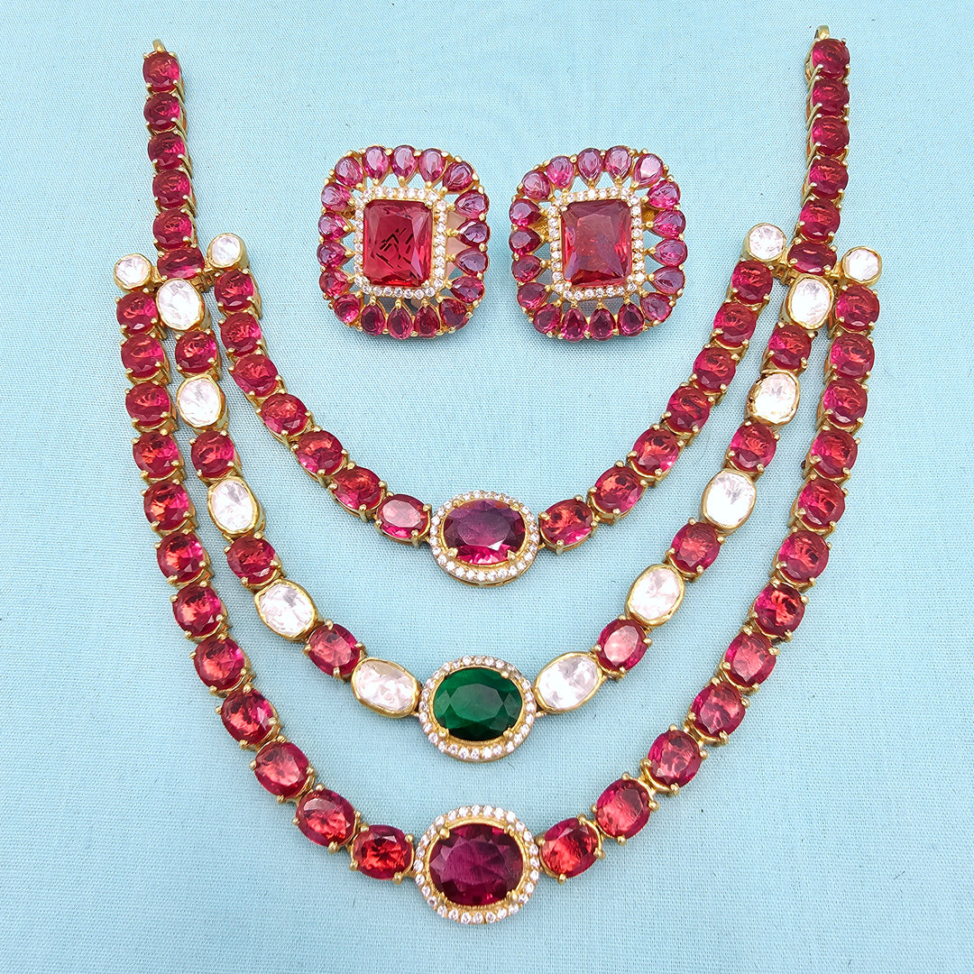 Silver Red stones set