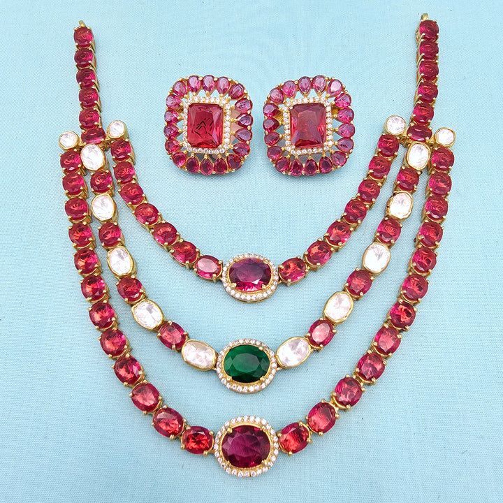 Silver Red stones set