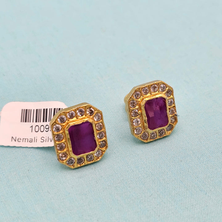 CZ Ruby Square Studs