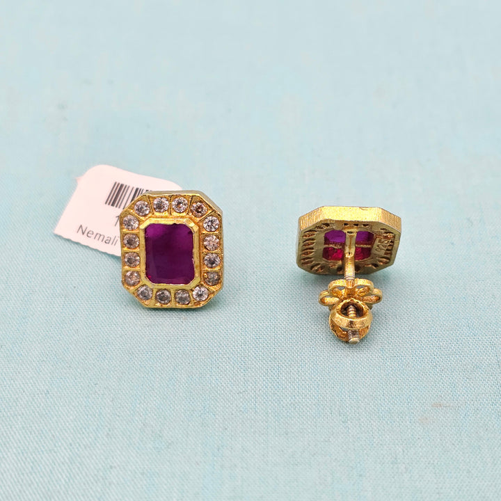 CZ Ruby Square Studs
