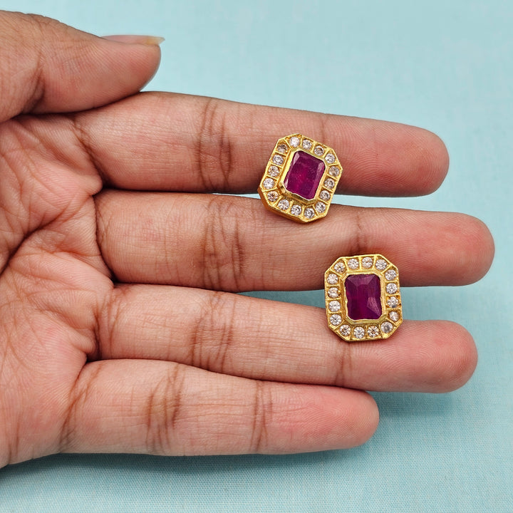 CZ Ruby Square Studs