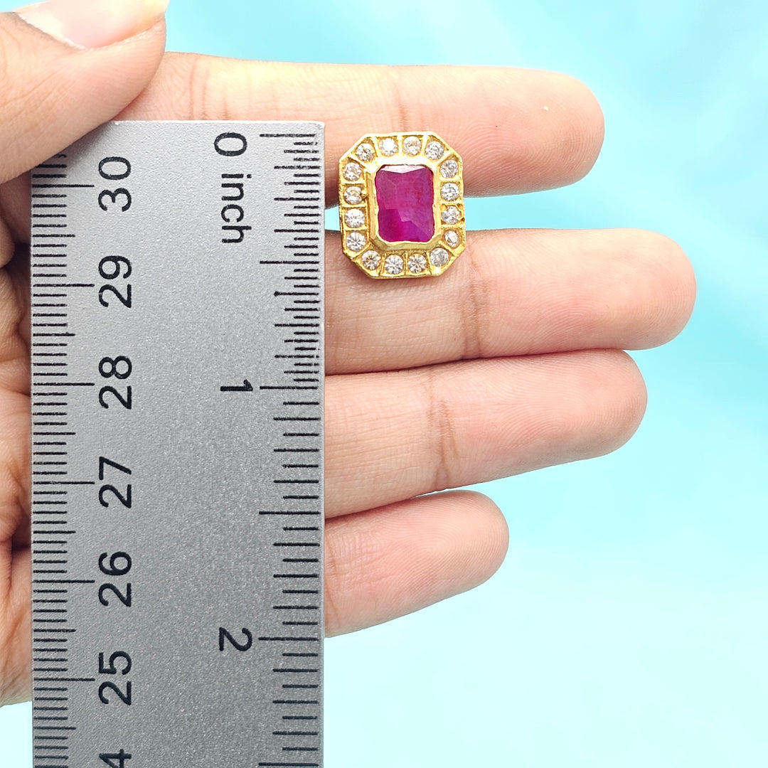 CZ Ruby Square Studs