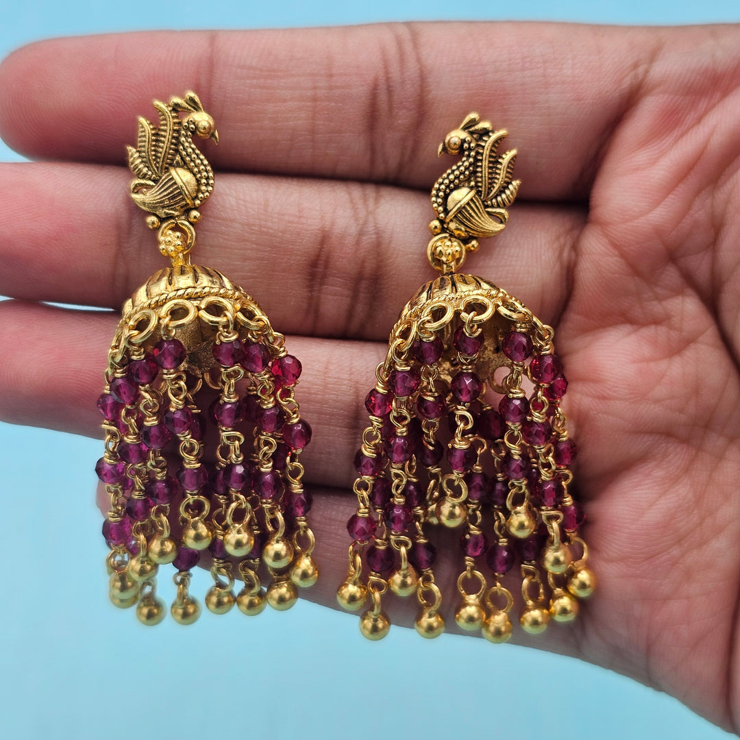 Pink Silver Jhumka