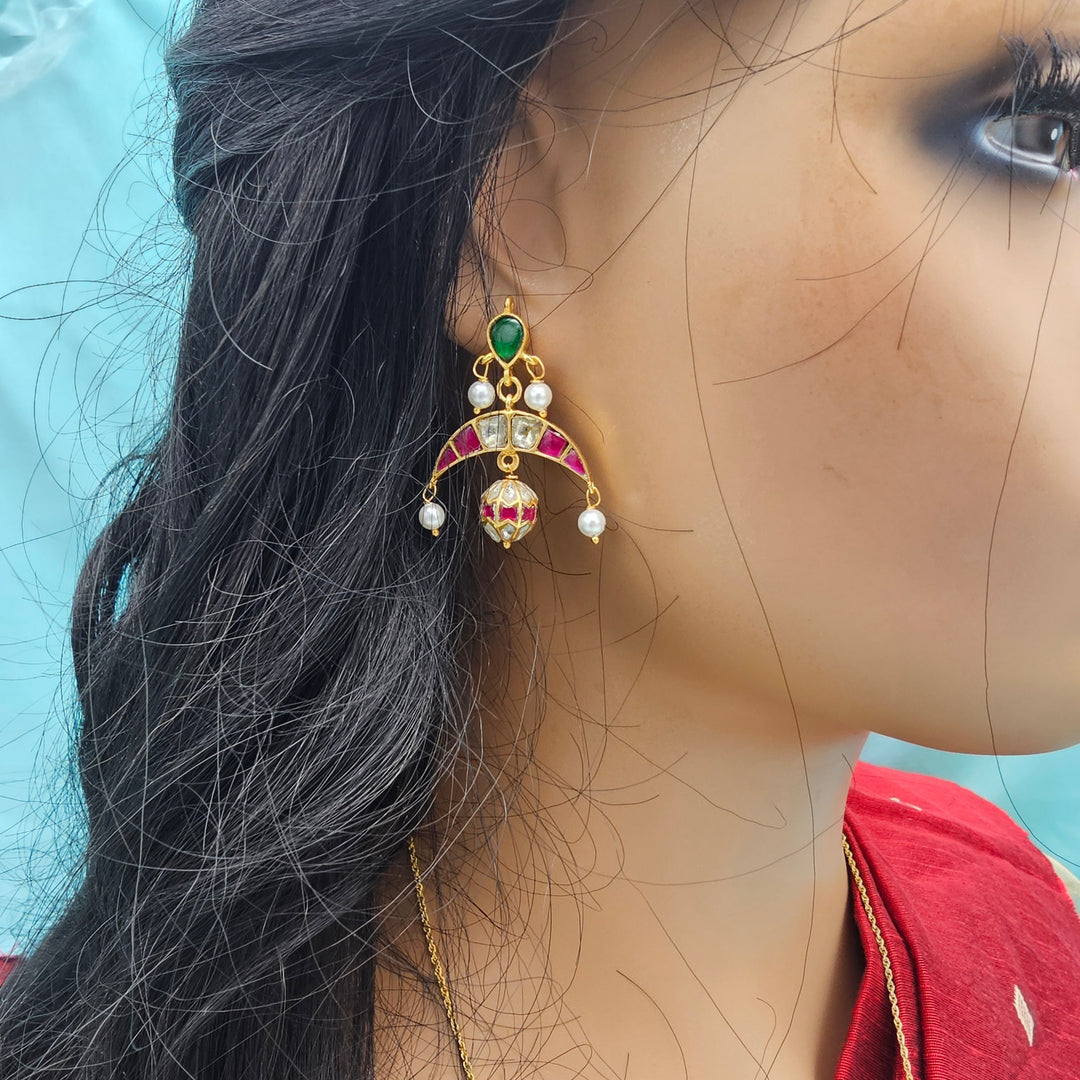Silver Kundan earrings
