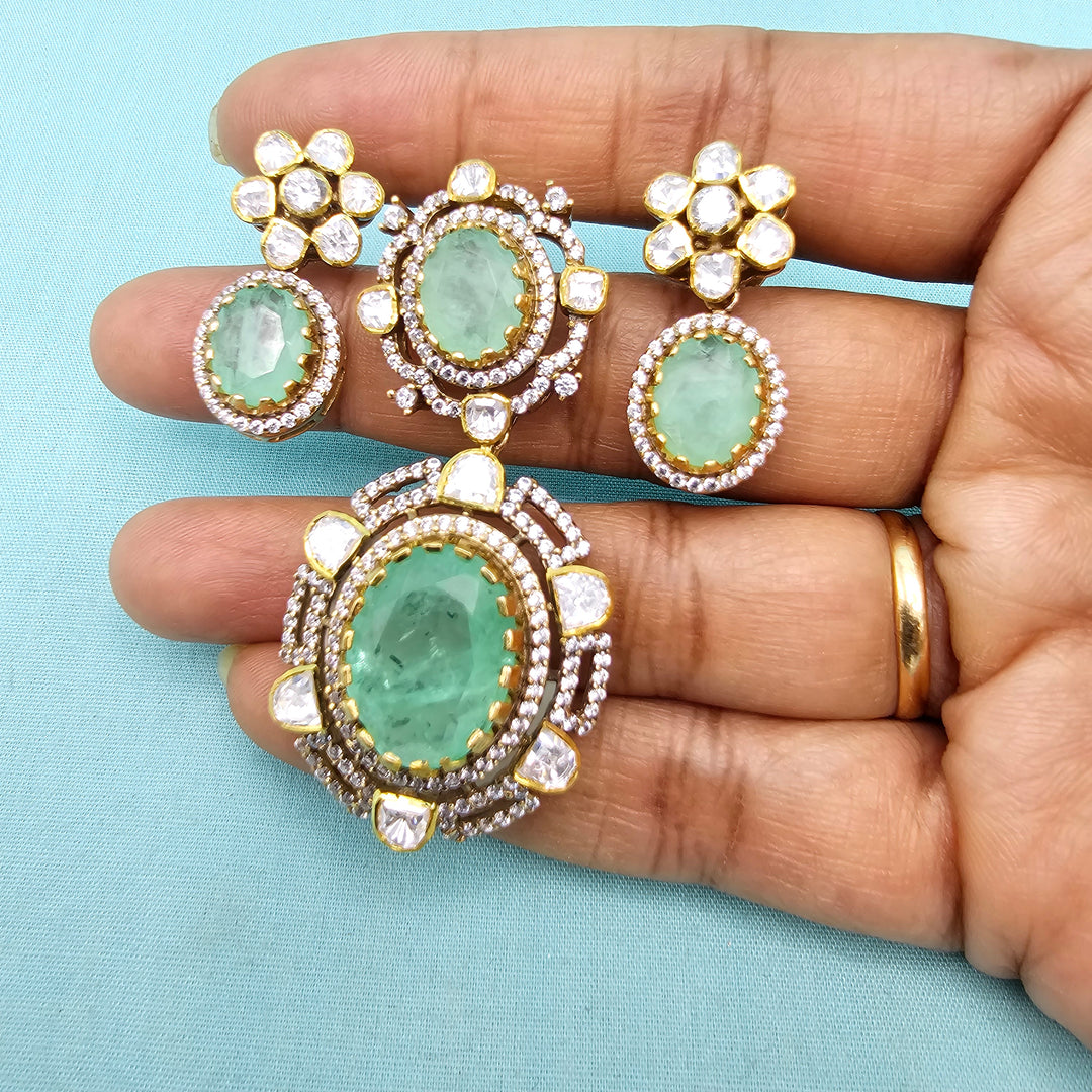 Green Silver Pendant set