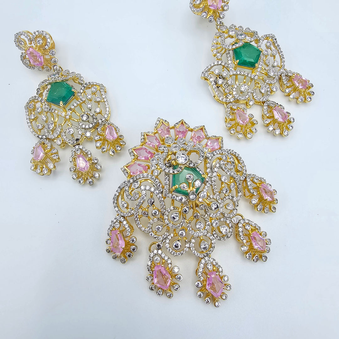 Pink and Green Pendant set