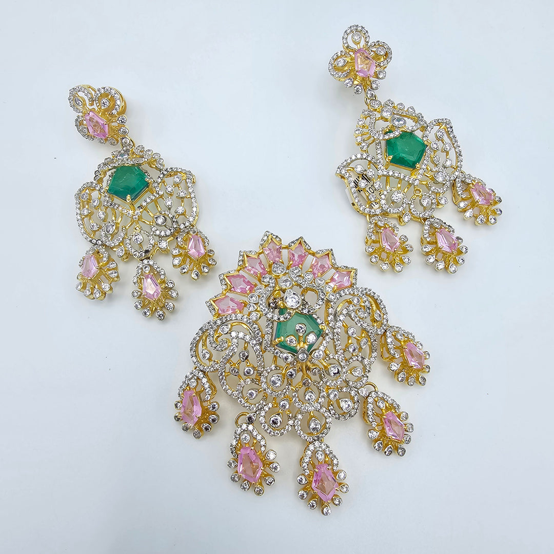 Pink and Green Pendant set