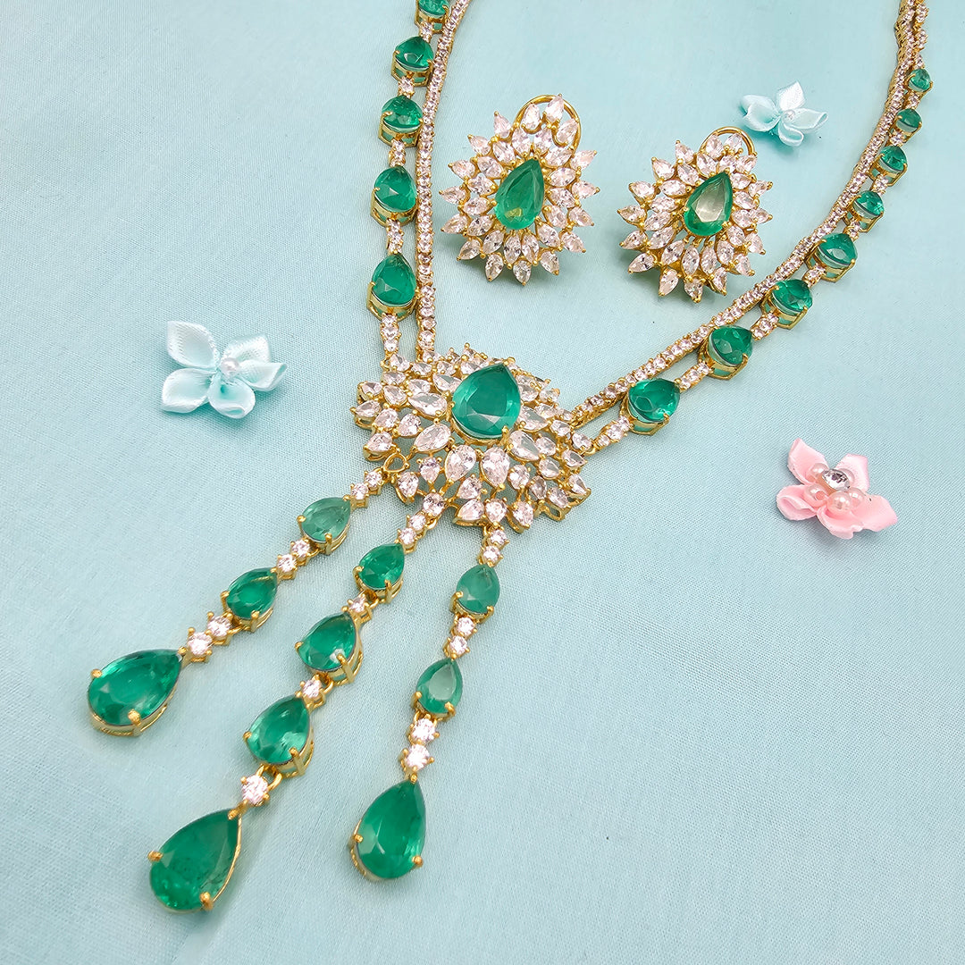 Emerald long Necklace Set