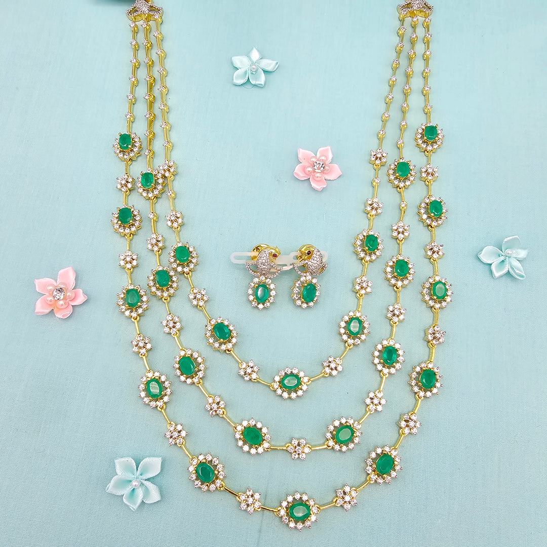 3 Layer Russian Emerald Necklace Set