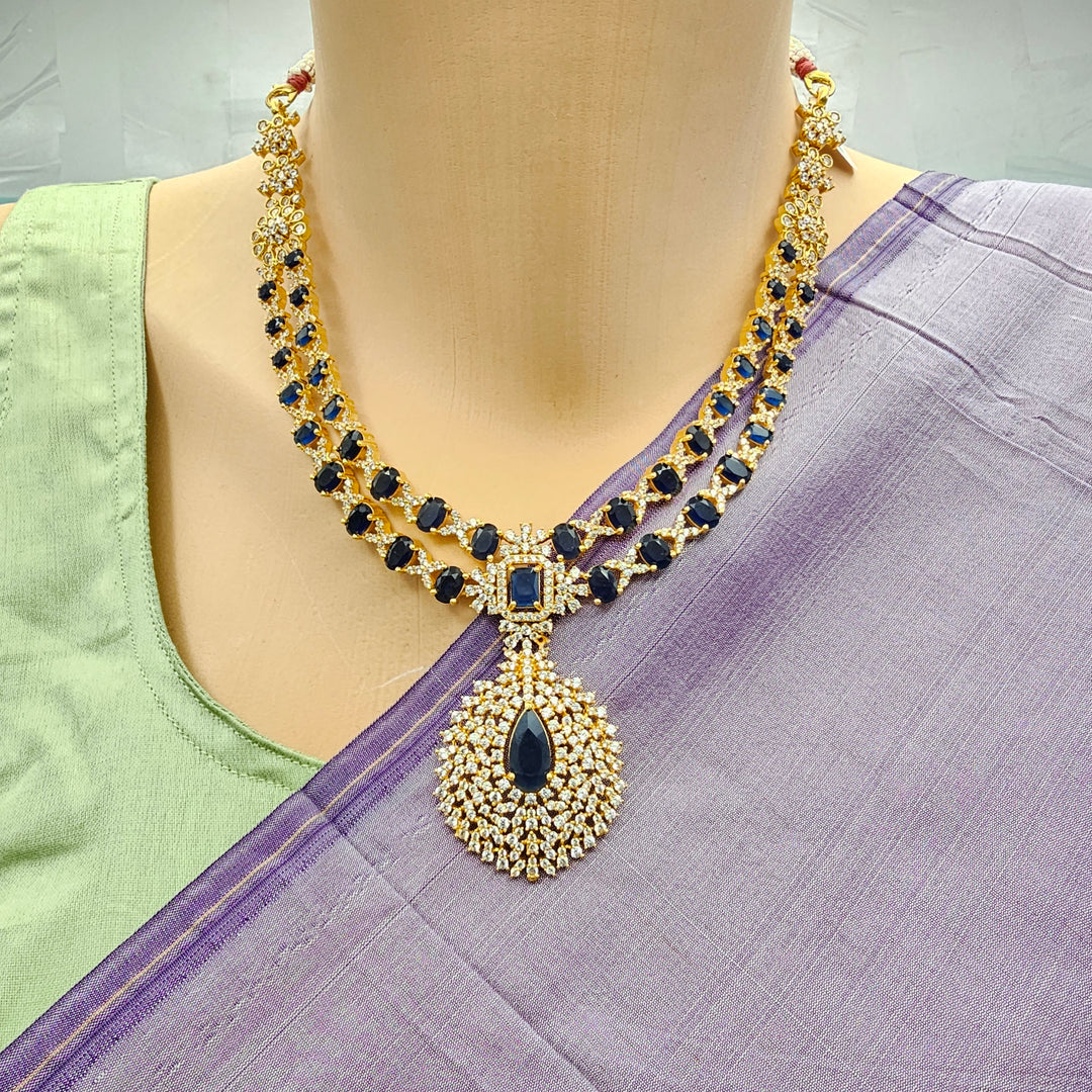 Silver Sapphire Necklace Set