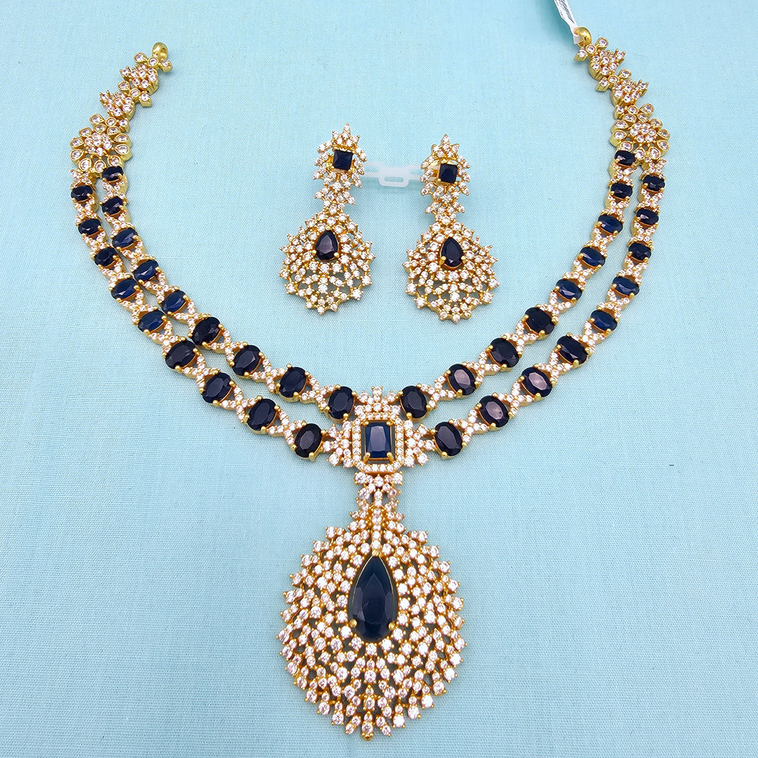 Silver Sapphire Necklace Set