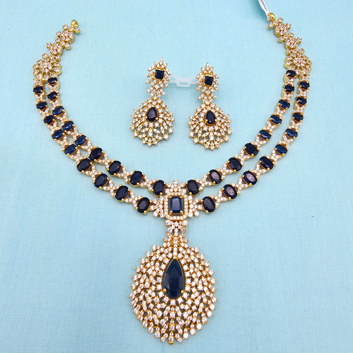 Silver Sapphire Necklace Set