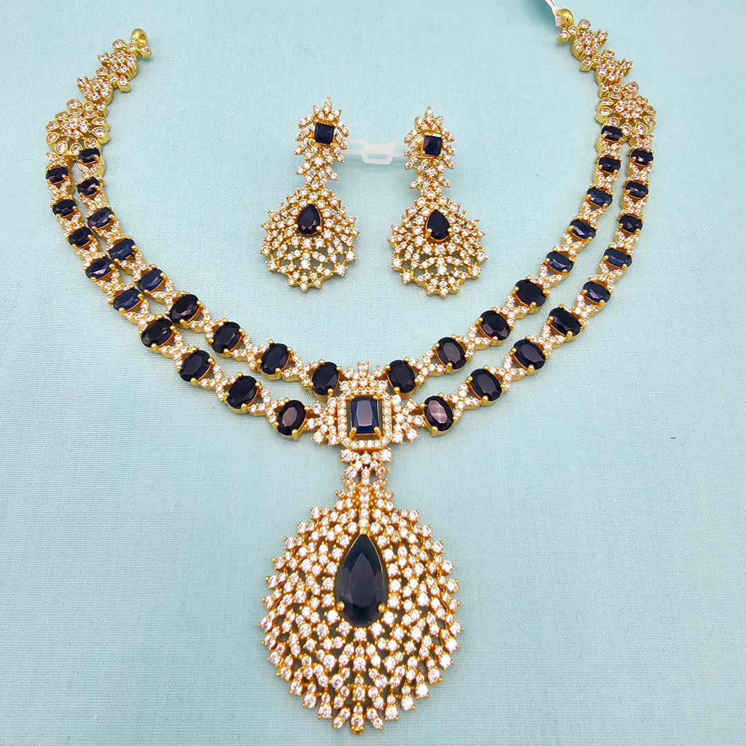 Silver Sapphire Necklace Set
