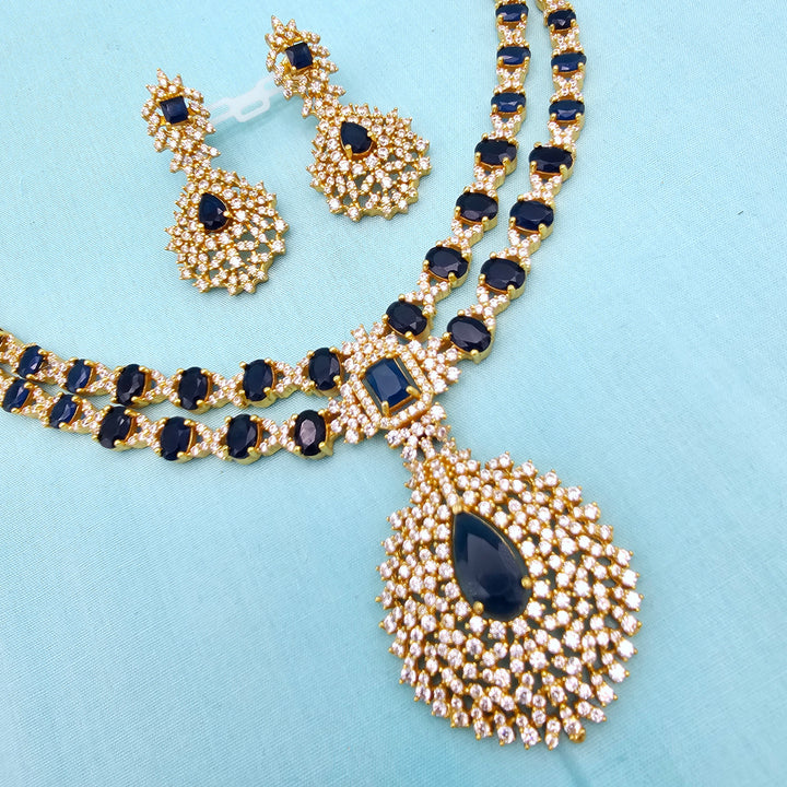 Silver Sapphire Necklace Set