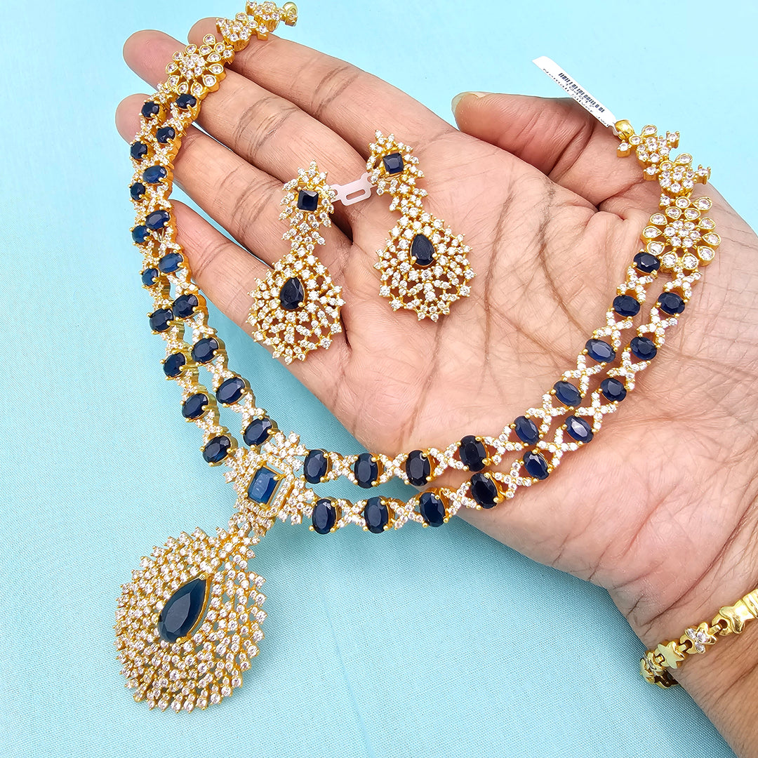 Silver Sapphire Necklace Set