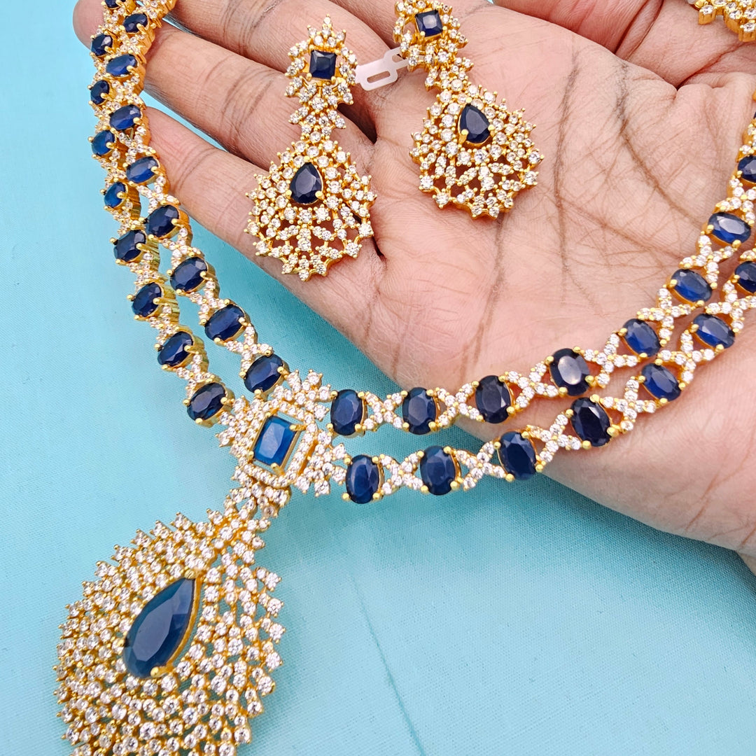 Silver Sapphire Necklace Set