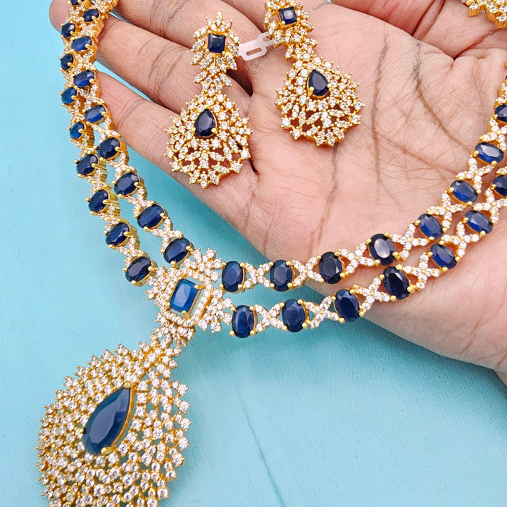 Silver Sapphire Necklace Set