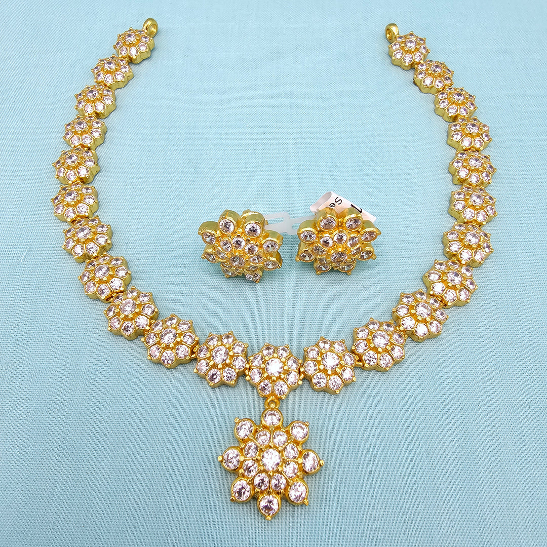 Short Silver CZs Necklace